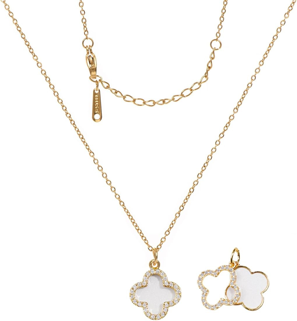 Fviswiak Lucky Clover Necklace For Women Girls 14K Gold Plated Small Pendent hypoallergenic Daint... | Amazon (US)