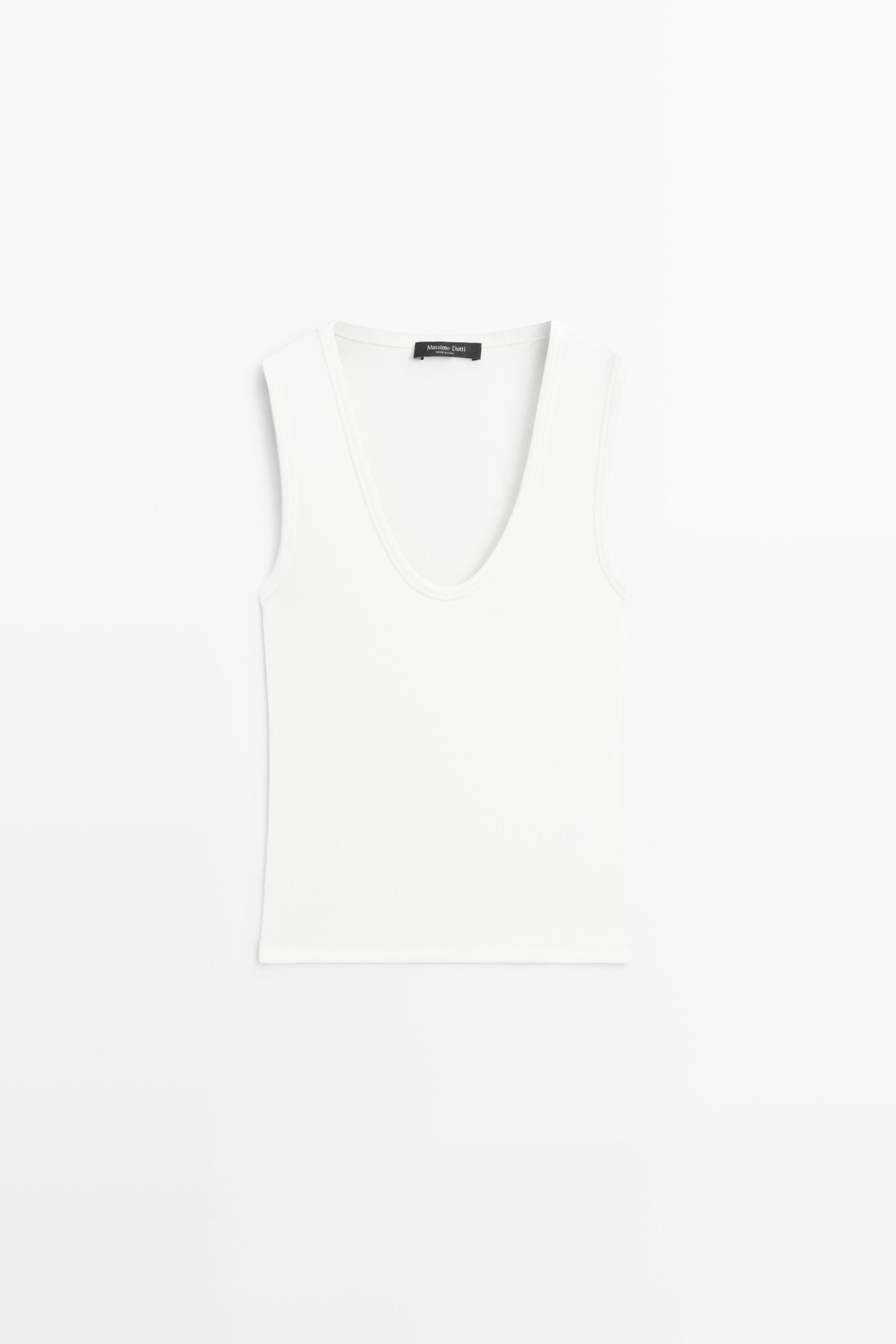 Cotton blend V-neck top | Massimo Dutti UK