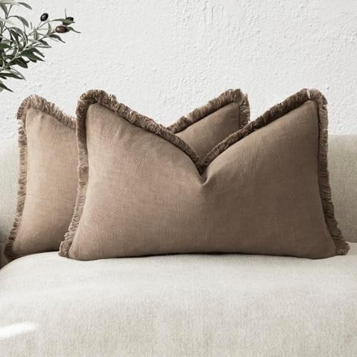 Foindtower Set of 2 Decorative Linen Fringe Lumbar Throw Pillow Covers Boho Farmhouse Cushion Cov... | Amazon (US)