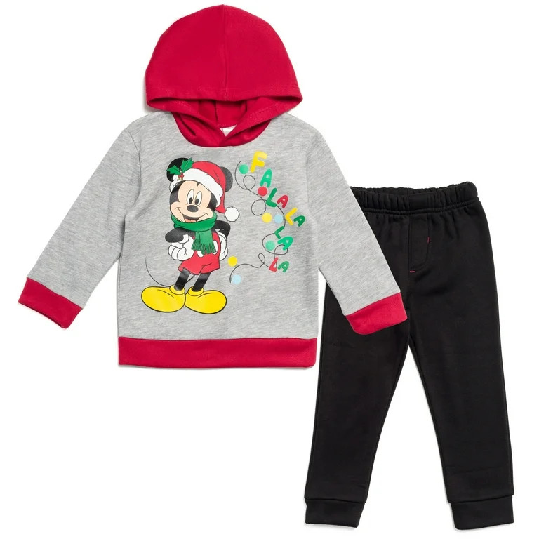 Disney Mickey Mouse Christmas Toddler Boys Fleece Pullover Hoodie and Pants Outfit Set Gray / Bla... | Walmart (US)