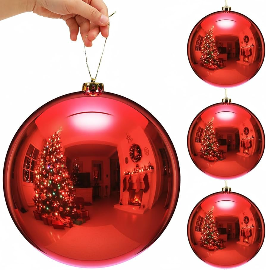 Zubebe 4 Pcs Extra Large Christmas Ball Ornaments 8'' (200 Mm) Giant Oversized Plastic Xmas Ball ... | Amazon (US)