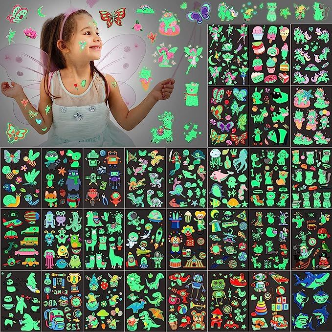 Sinmoe 400 Pieces Glow Temporary Tattoos for Kids Waterproof Luminous Mixed Style Cartoon Tattoo,... | Amazon (US)