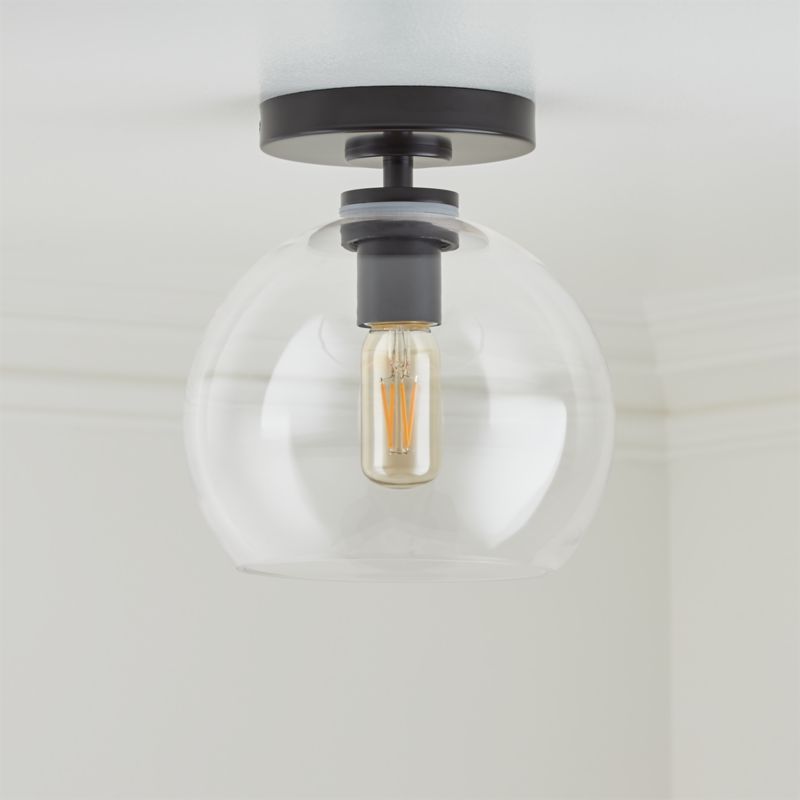 Arren Black Flush Mount Light with Clear Round Shade + Reviews | Crate and Barrel | Crate & Barrel