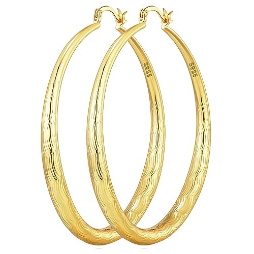 OOOPEL Gold Hoop Earrings for Women Hypoallergenic Earrings Hoops 14K Real Gold Lightweight Large Thick Hoops Argollas De Oro 14K Aretes Mujer | Amazon (US)
