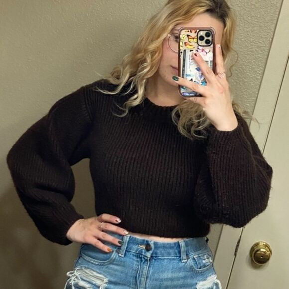 Urban Outfitters brown cropped fuzzy sweater | Poshmark