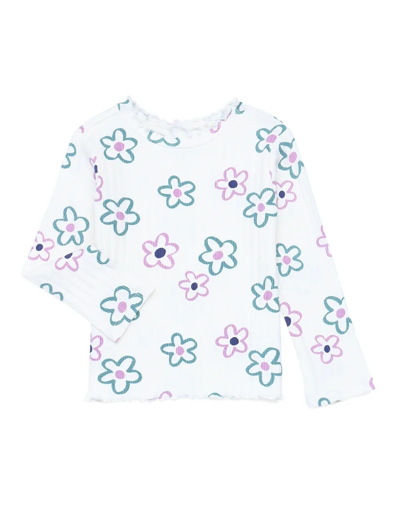 Garanimals Toddler Girl Long Sleeve Lettuce Neck Printed T-Shirt, Sizes 18M-5T | Walmart (US)