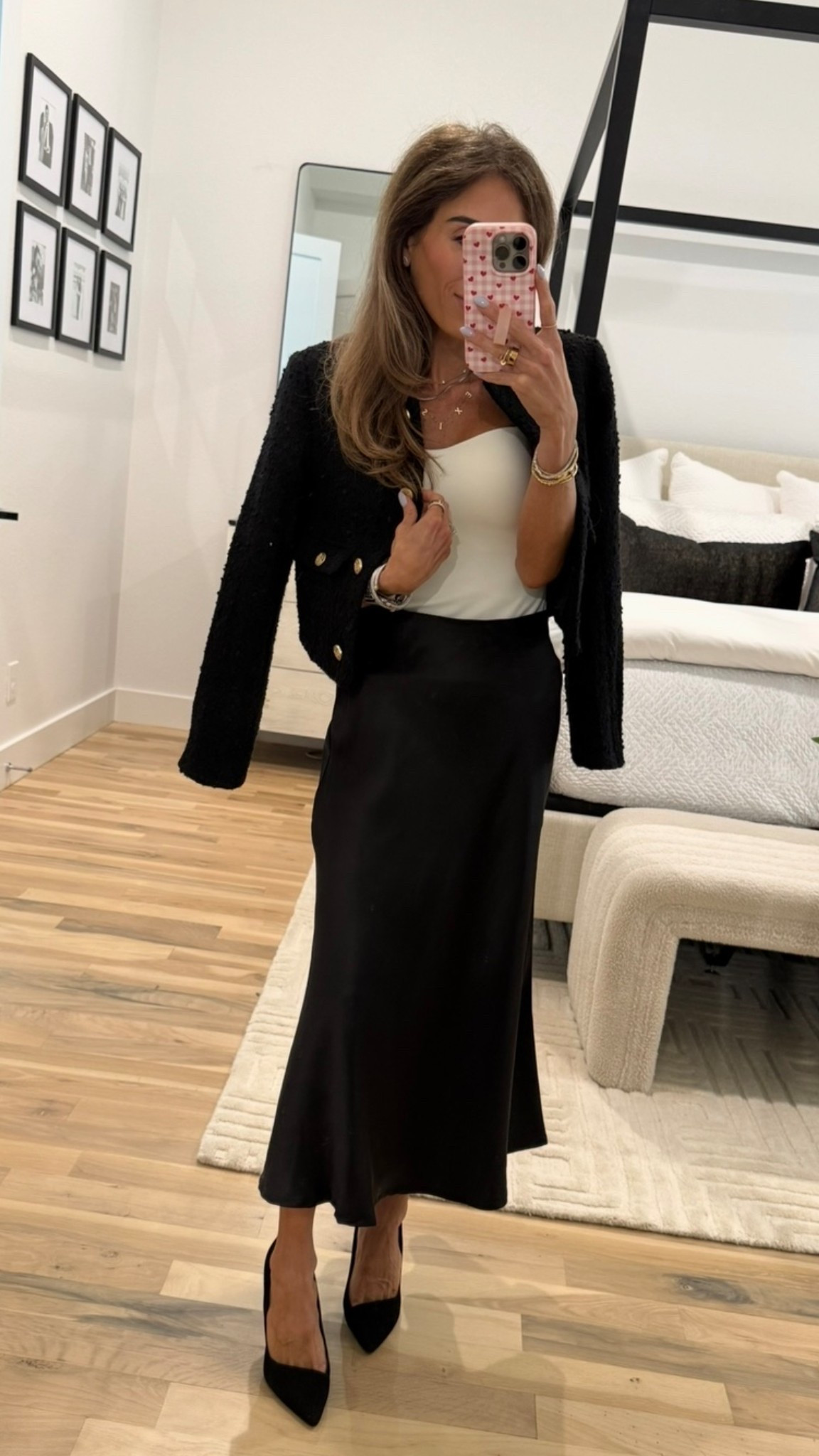 Workwear outfit idea satin skirt size xs with cami with built in cami with bra 

#LTKWorkwear #LTKPetite