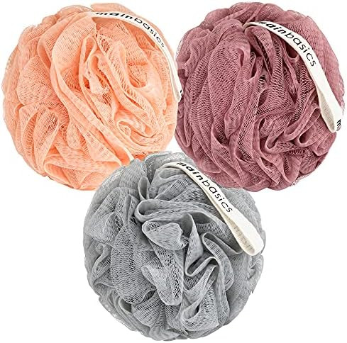 MainBasics Bath Shower Loofah Sponge Pouf Body Scrubber Exfoliator (Set of 3) | Amazon (US)
