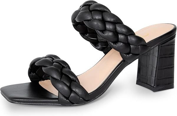 Athlefit Women's Braided Heeled Sandals Summer Square Open Toe Chunky Heels | Amazon (US)
