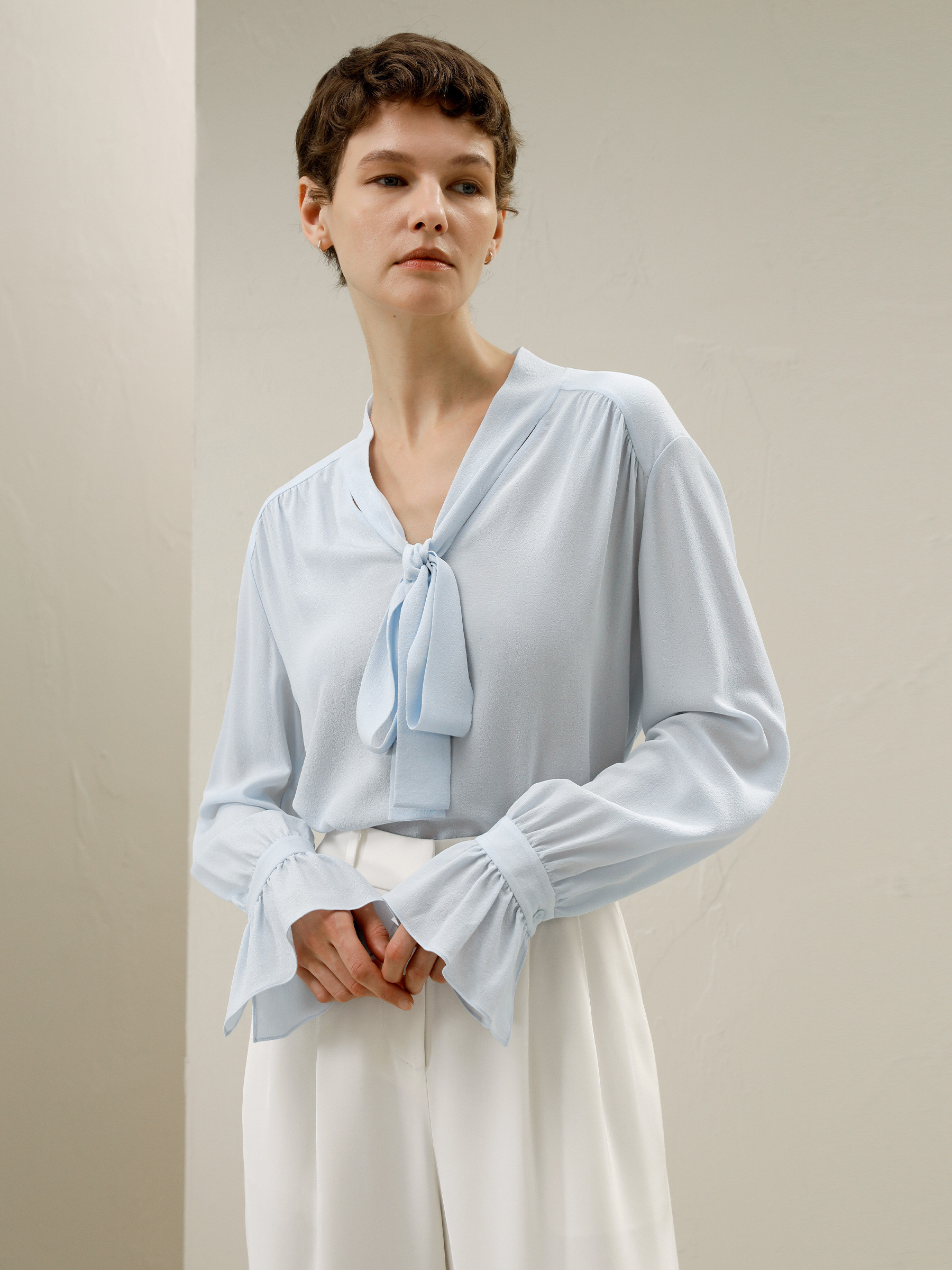 Silk V-neck Ribbon Blouse | LilySilk