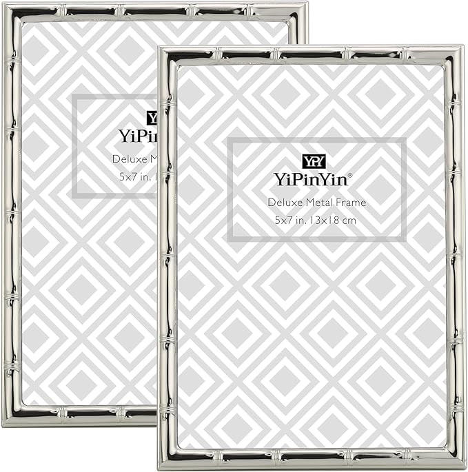 5x7'' Bamboo Detail Designs Silver Metal Picture Frame 2pack, Elegant Silver Plated Baby Nurse Ph... | Amazon (US)