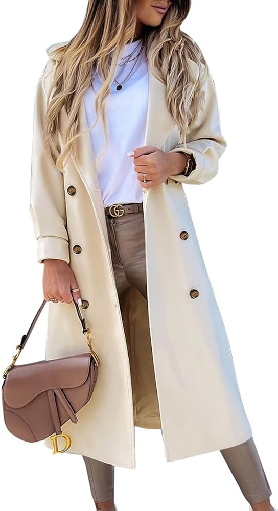 BZB Womens Double Breasted Pea Coat Elegant Notched Lapel Collar Long Trench Coat Winter Wool Ble... | Amazon (US)