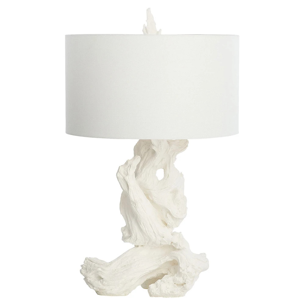 Estelle Coastal Beach White Linen Driftwood Table Lamp | Kathy Kuo Home