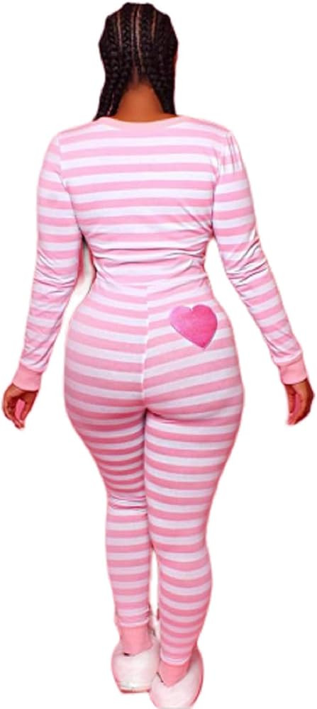 Seyurigaoka Women's Striped Christmas Pajamas One Piece Sleepwear Holiday Ugly Xmas Jumpsuit Romp... | Amazon (US)
