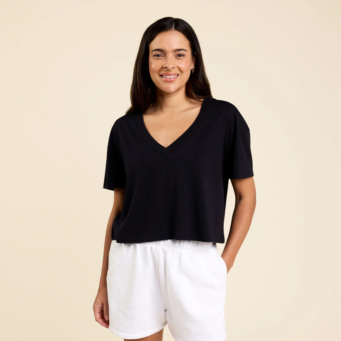 Boxy V-Neck Tee | White | Nuuds US