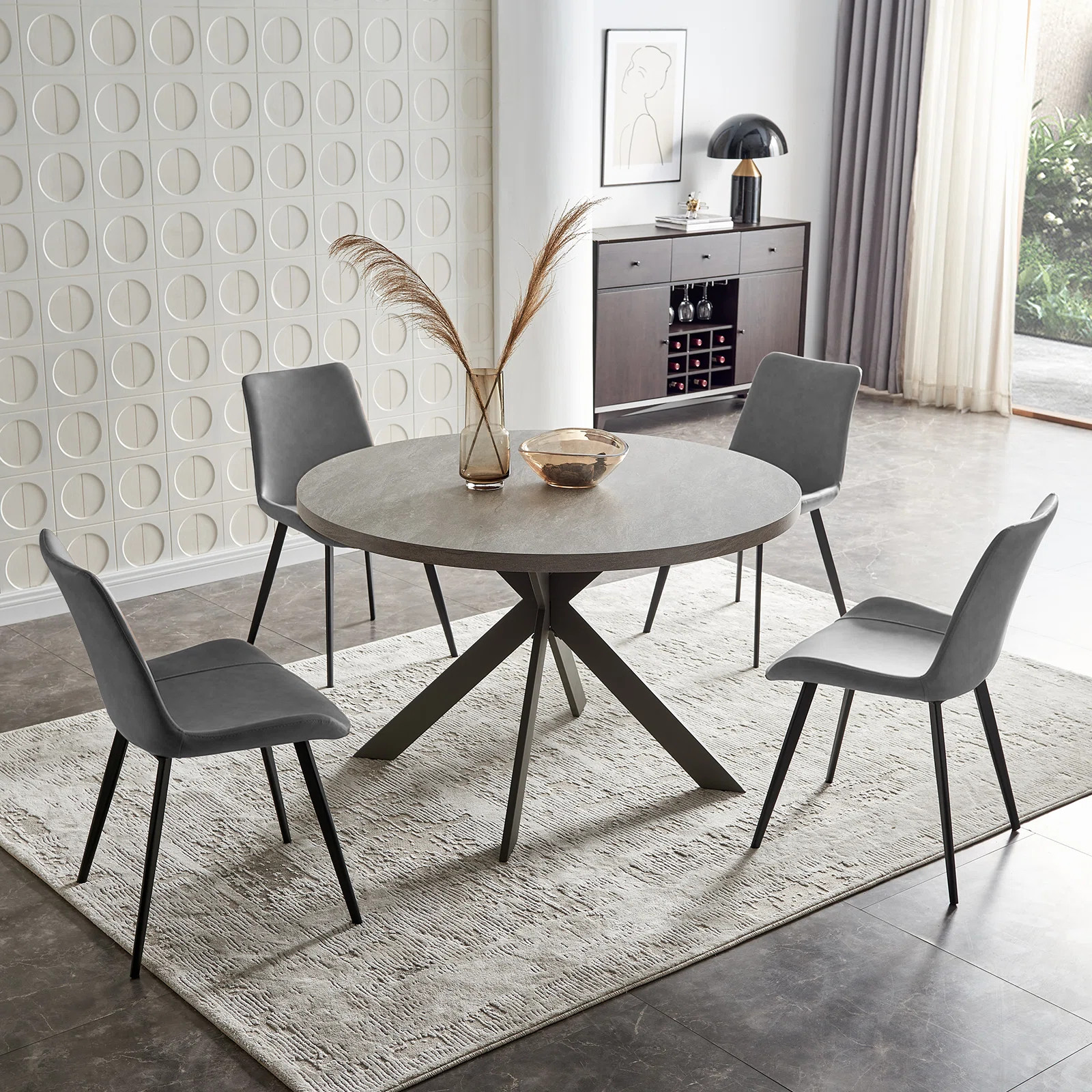 47.2'' Round Dining Table Set, Modern Kitchen Table for 4-6 Person, Steel Legs (1 Table 4 Chairs) | Wayfair North America