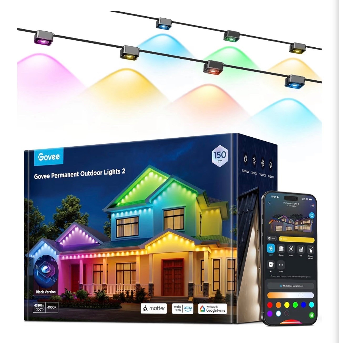 Govee Permanent Outdoor Lights 2, 150ft RGBIC Outdoor Lights with 100 Modes
16 Million Colors, IP67 Waterproof for Outdoor, Roof, Eave, Patio, Deck, Patio, Works with Alexa, Google Assistant, Black

#LTKHome #LTKSeasonal #LTKSaleAlert