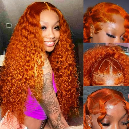 LRV Ginger Lace Front Wigs Human Hair Deep Wave 13x4 HD Frontal Ginger Curly Transparent Lace Front Wigs Human Hair Pre Plucked 180 Density 22 Inch | Amazon (US)