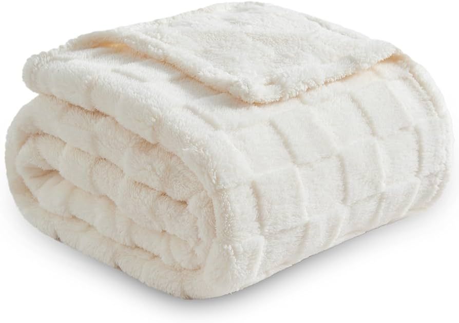 NEWCOSPLAY Super Soft Throw Blanket Ivory Premium Silky Flannel Fleece 3D Checkered Lightweight B... | Amazon (US)