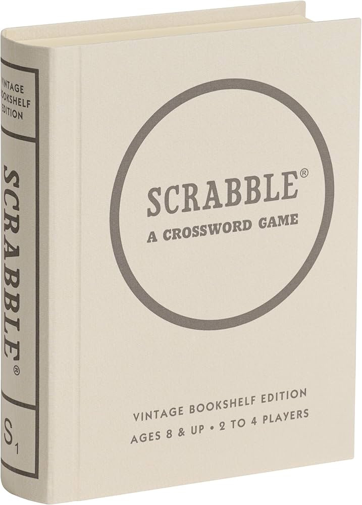 WS Game Company Scrabble Vintage Bookshelf Edition Linen Fabric-Wrapped Book Case with Solid Wood... | Amazon (US)