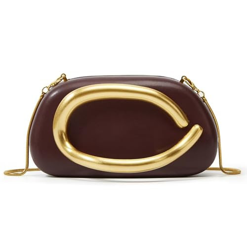 Women PU Leather Evening Handbags,Gold Metal Handle Clutch Bag With Chainin,Trendy Crossbody Metal Decoration Shoulder Bag,Box Clutch Purses for Various Events (Brown) | Amazon (UK)