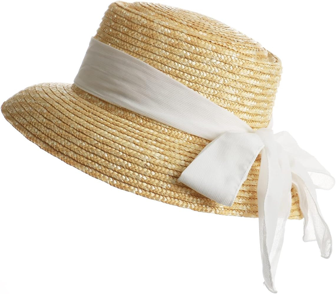Natural Wheat Straw Boater Fedora Women's Hat Sun Bell Type Cap Sunshade Straw Hat UV Protection ... | Amazon (US)