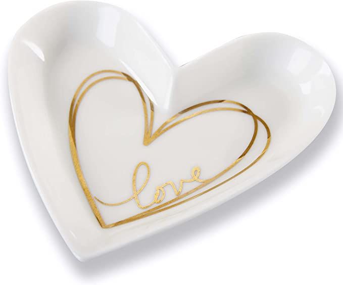 Kate Aspen Shaped Love Ceramic Gold Foil Wedding Trinket Dish, Heart Medium | Amazon (US)