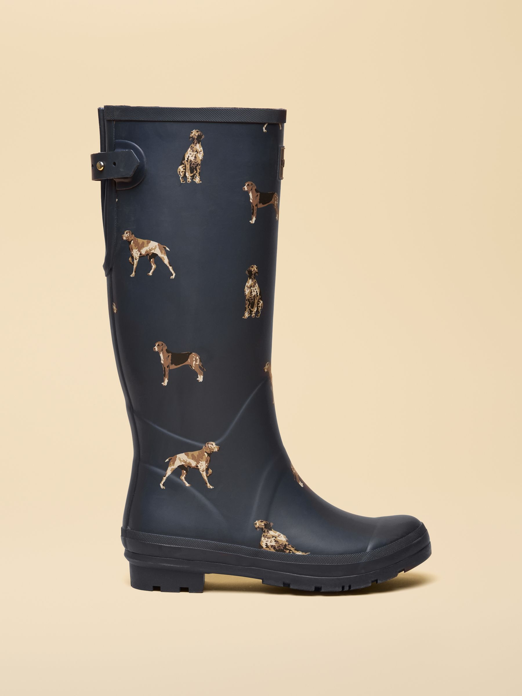 Printed Navy Adjustable Tall Waterproof Wellies | Joules | Joules