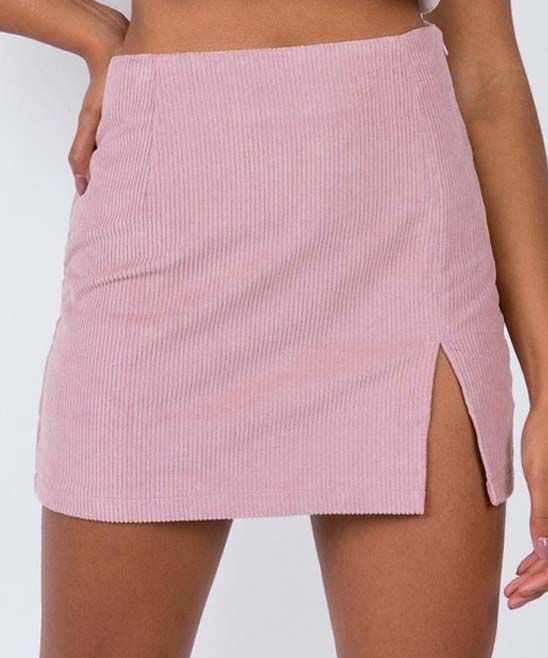 Amasoo Women's Casual Skirts pink - Pink Corduroy Front-Slit A-Line Miniskirt | Zulily