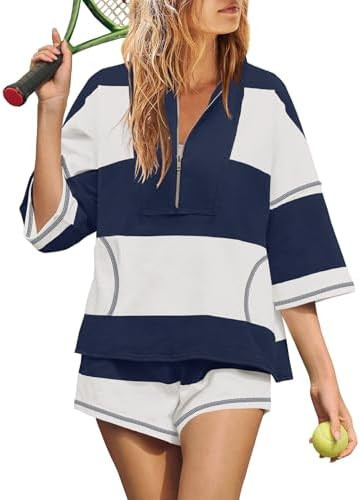 Yanekop Womens Striped Workout Set Two Piece Lounge Set Athleisure Sets | Amazon (US)