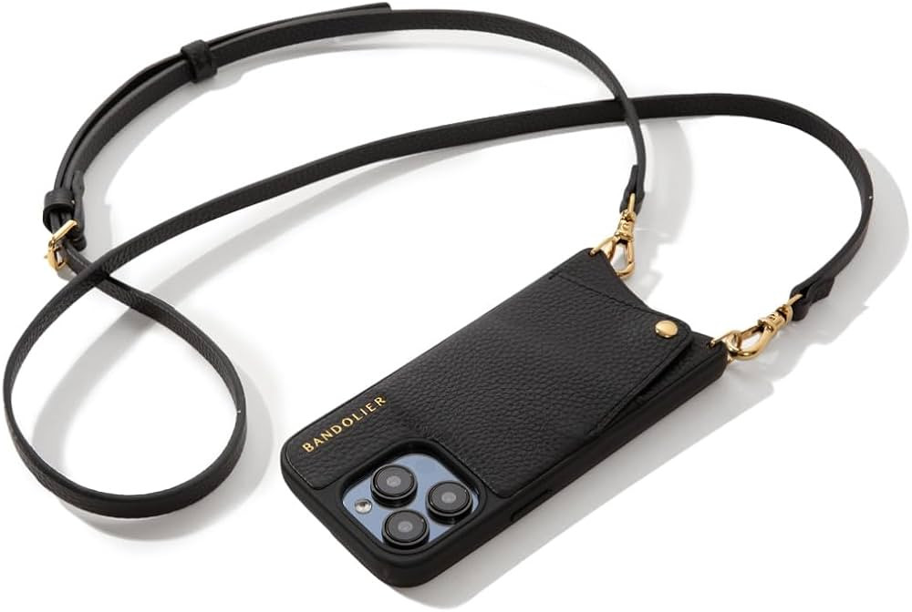 Bandolier Emma Crossbody Phone Case and Wallet for iPhone 15 Pro Max - Black Leather with Gold De... | Amazon (US)