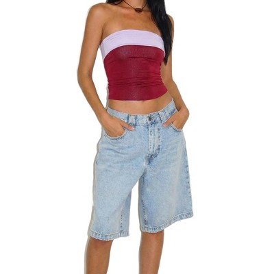 Coolmee Women Baggy Denim Bermuda Shorts Vintage Casual Straight Leg Denim Shorts Knee Length Jean Jorts with Pockets M Light Blue | Target
