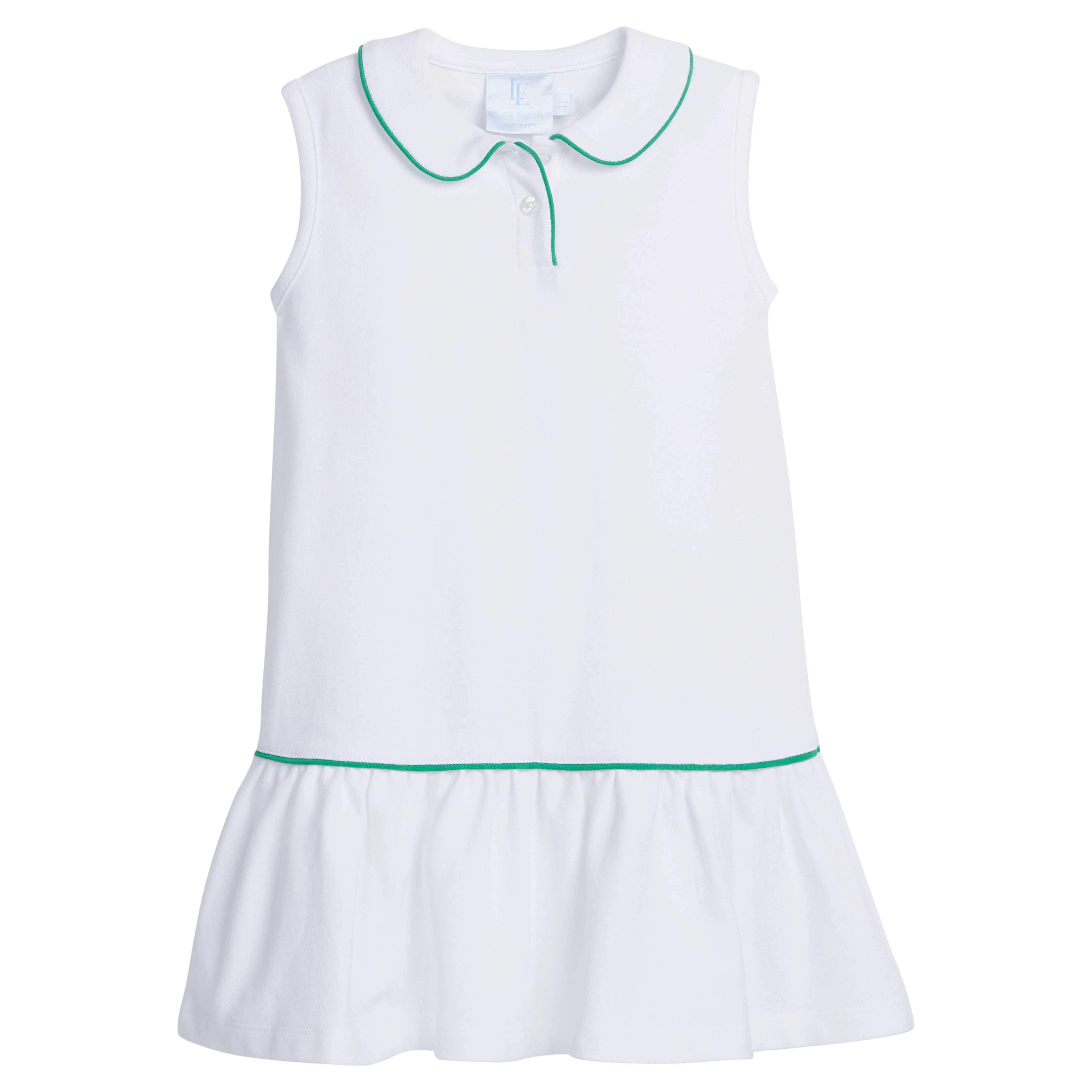 Sleeveless Polo Dress - White with Green | Little English