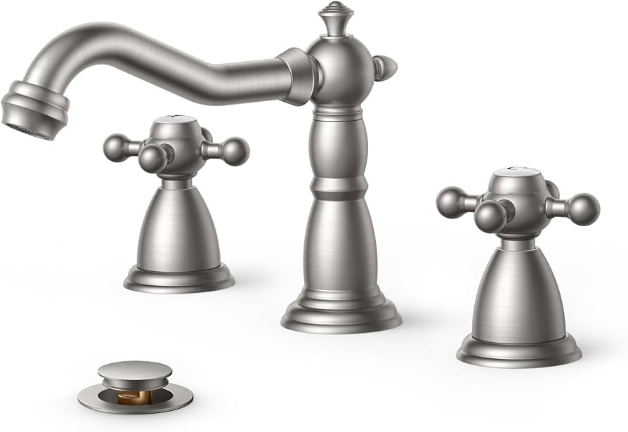 FORIOUS Brushed Nickel 3 Hole Bathroom Sink Faucets 2 Cross Handles, 8 Inch Widespread Antique Br... | Amazon (US)
