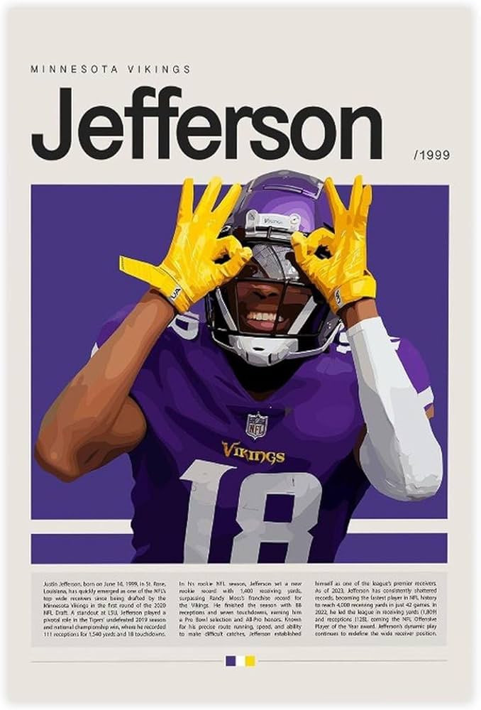 Print Painting Justin Jefferson Sports Poster Unframe: 16x24inch(40x60cm) | Amazon (US)