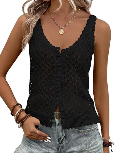 Fisoew Womens Sweater Tank Tops Summer Sleeveless Crochet Cardigan Button Down Boho Knit Going Ou... | Amazon (US)