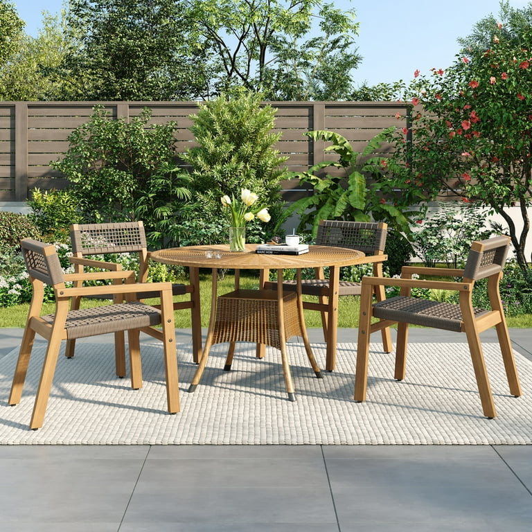 Christopher Knight Home Modern Outdoor Dining Chairs, Solid Wood Frame, Rope-Woven Backrest, Grey... | Walmart (US)