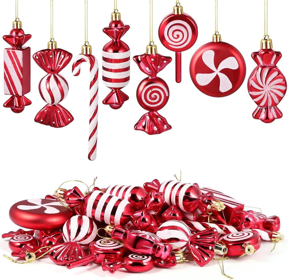 Leyndo 24 Pcs Christmas Candy Hanging Ornament Candy Cane Christmas Tree Decoration Peppermint Lo... | Amazon (US)