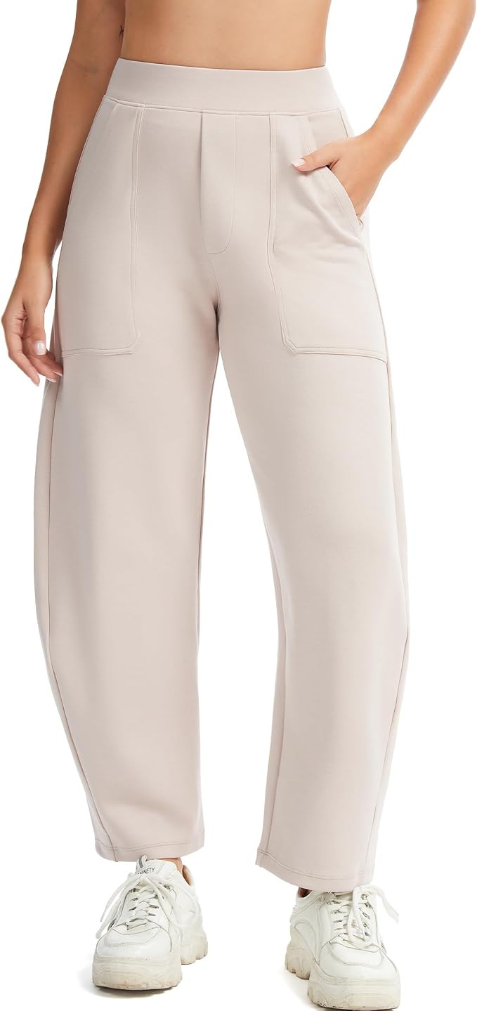 Womens Baggy Wide Leg Pants Barrel Leg Sweatpants Casual Elastic Waisted Stretch Travel Pants wit... | Amazon (US)