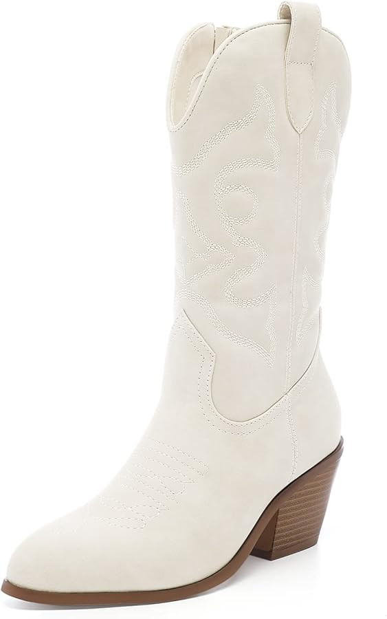 YETIER Western Cowboy Boots for Women Retro Knee High Chunky Heel Boot Embroidered Wide Calf Boot... | Amazon (US)