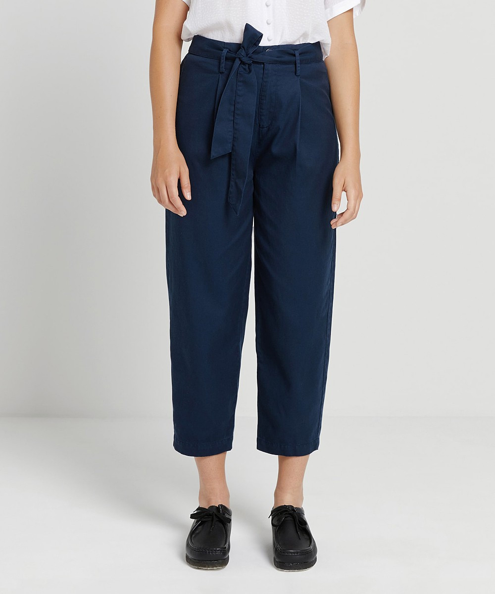 Frank and Oak Women's Casual Pants Blue - Blue Pleated Crop Paper Bag Pants - Women | Zulily