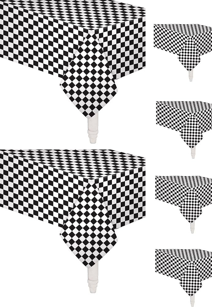 Oojami Pack of 6 Black & White Checkered Flag Table Cover Party Favor/Checkered Tablecloth/Dispos... | Amazon (US)