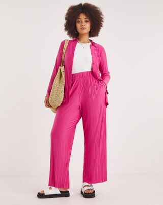 Pink Plisse Wide Leg Trouser | Simply Be (UK)