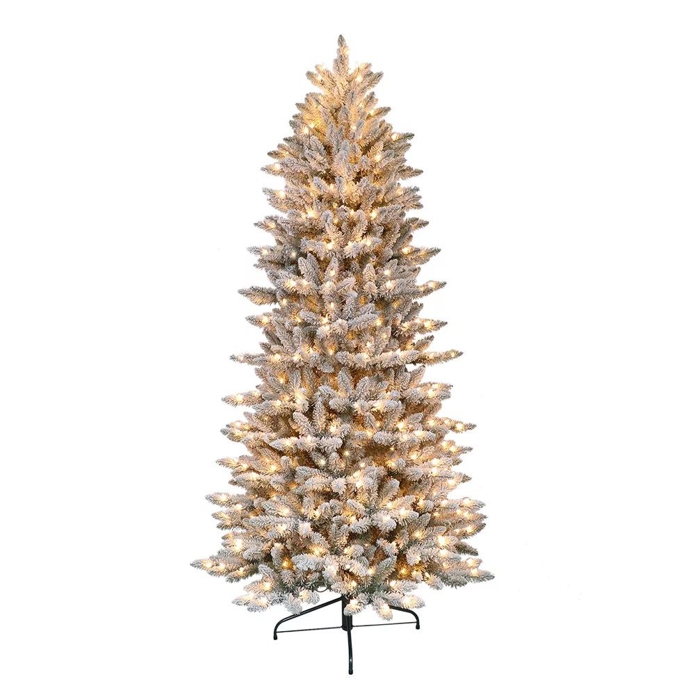 Puleo International 7.5 ft. Pre-Lit Flocked Slim Fraser Fir Artificial Christmas Tree with 500 UL... | Walmart (US)