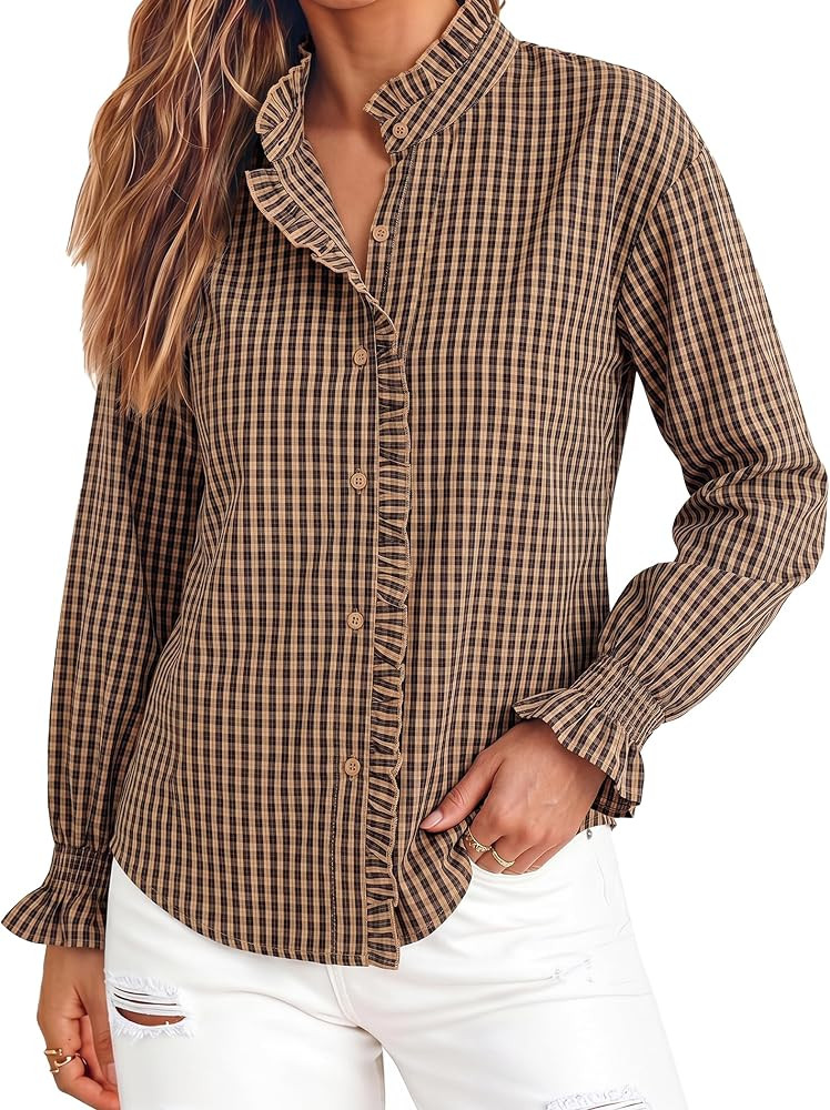 Totatuit Plaid Shirt Button Down Long Sleeve Gingham Daily Wear Women | Amazon (US)