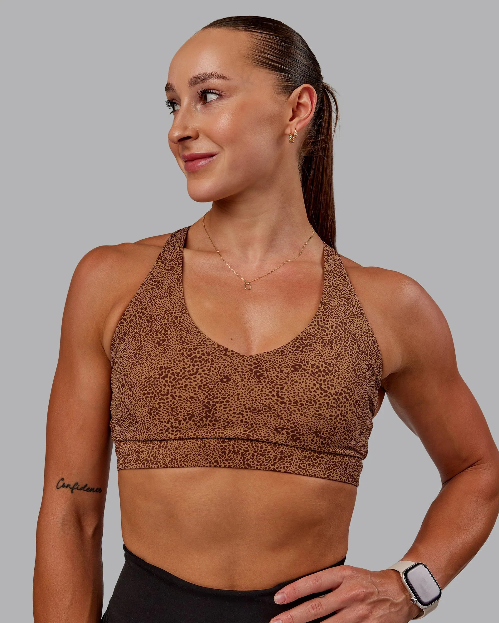 Nirvana Sports Bra - Caramel Agile Print | LSKD | LSKD