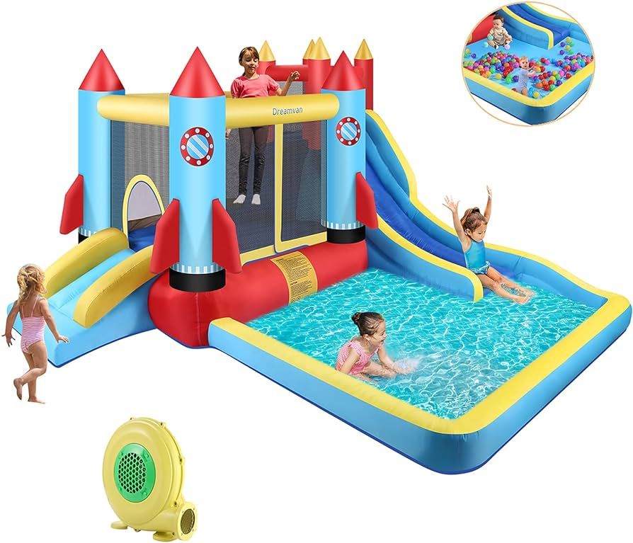 Amazon.com: DREAMVAN Kids Bounce House with Blower Inflatable Bounce Houses Double Slide Climbing... | Amazon (US)