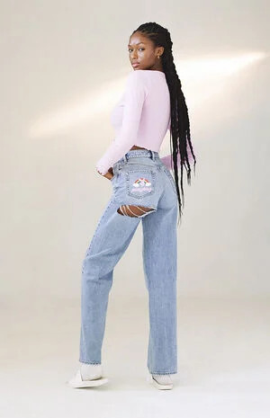 Playboy By PacSun Light Blue Back Slash Boyfriend Jeans | PacSun | PacSun
