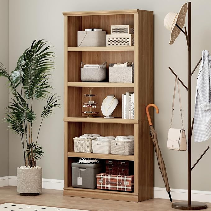 70 in Tall Bookcase, White Bookshelf Open Storage 5-Tier Shelves, 33 inch Wide Floor Standing Ind... | Amazon (US)