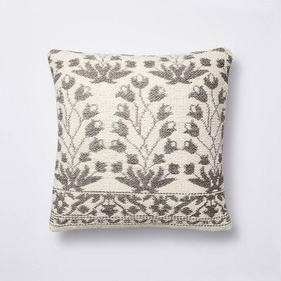Woven Jacquard Floral Square Pillow Blue/Cream - Threshold&#8482; designed with Studio McGee | Target